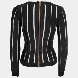 Pre Owned Balmain Black Ribbed Knit Crew Neck Long-Sleeve Top S