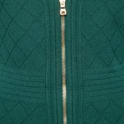 Pre Owned Balmain Green Intarsia Knit Zip Front Bodycon Dress S