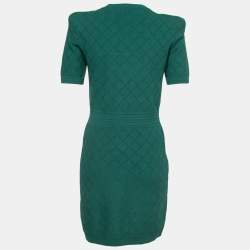 Pre Owned Balmain Green Intarsia Knit Zip Front Bodycon Dress S