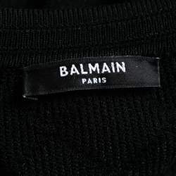 Pre Owned Balmain Black Intarsia Knit Zip Front Bodycon Dress S