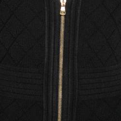 Pre Owned Balmain Black Intarsia Knit Zip Front Bodycon Dress S
