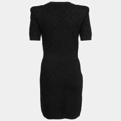 Pre Owned Balmain Black Intarsia Knit Zip Front Bodycon Dress S