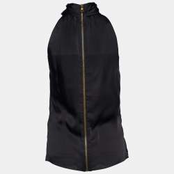 Pre Owned Balmain Black Silk Bow Detail Sleeveless Top M