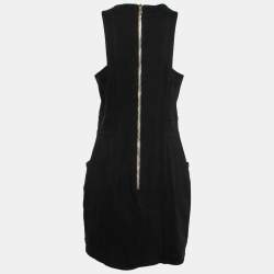 Pre Owned Balmain Black Button-Embellished Stretch-Knit Mini Dress L