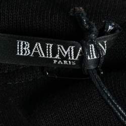 Pre Owned Balmain Black Button-Embellished Stretch-Knit Mini Dress L