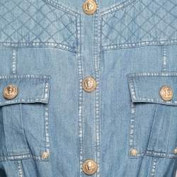 Pre Owned Balmain Blue Stonewashed Denim Quilted Dress L 