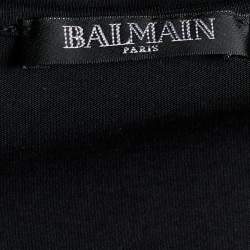 Pre Owned Balmain Black Logo Print Cotton Button Detail Tank Top M