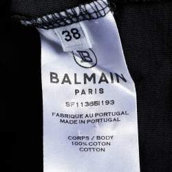 Pre Owned Balmain Black Logo Print Cotton Button Detail Tank Top M