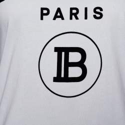 Pre Owned Balmain White Logo Print Cotton Button Detail Tank Top M