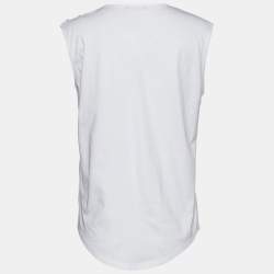 Pre Owned Balmain White Logo Print Cotton Button Detail Tank Top M