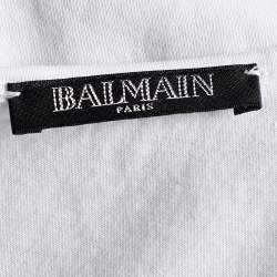 Pre Owned Balmain White Logo Print Cotton Button Detail Tank Top M