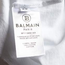 Pre Owned Balmain White Logo Print Cotton Button Detail Tank Top M
