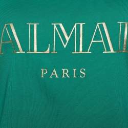 Pre Owned Balmain Green Logo Print Cotton Button Detail Tank Top L