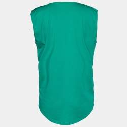 Pre Owned Balmain Green Logo Print Cotton Button Detail Tank Top L