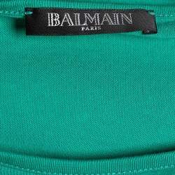 Pre Owned Balmain Green Logo Print Cotton Button Detail Tank Top L