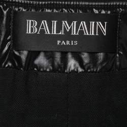 Pre Owned Balmain Black Synthetic Gold Zipper Detail Quilted Jacket M