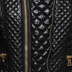 Pre Owned Balmain Black Synthetic Gold Zipper Detail Quilted Jacket M