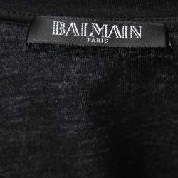 Pre Owned Balmain Black Rhinestone-Embellished Cotton T-Shirt L