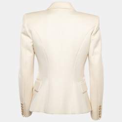 Pre Owned Balmain Cream Wool Gold One-Button Blazer M