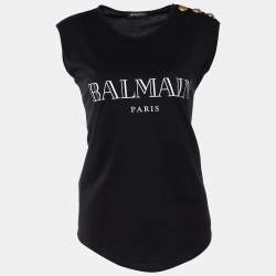 Pre Owned Balmain Black  Logo Printed Cotton Knit Tank Top S