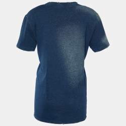 Pre Owned Balmain Blue Faded Denim Cotton Knit Distressed T-Shirt M
