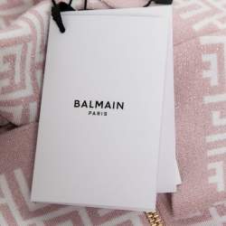 Pre Owned Balmain Pink Jacquard Lurex Knit Mock Neck Crop Top L