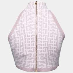 Pre Owned Balmain Pink Jacquard Lurex Knit Mock Neck Crop Top L
