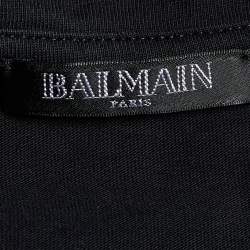 Pre Owned Balmain Black Jersey Logo Print Crew Neck T-Shirt M