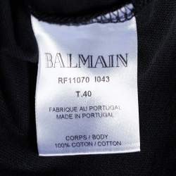 Pre Owned Balmain Black Jersey Logo Print Crew Neck T-Shirt M