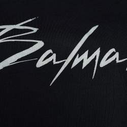 Pre Owned Balmain Black Jersey Logo Print Crew Neck T-Shirt M