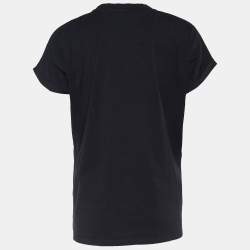 Pre Owned Balmain Black Jersey Logo Print Crew Neck T-Shirt M