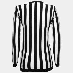 Pre Owned Balmain Monochrome Striped Knit Long Sleeve Top M
