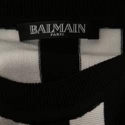 Pre Owned Balmain Monochrome Striped Knit Long Sleeve Top M