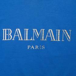 Balmain Blue Jersey Button Detail Sleeveless Top M