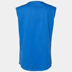 Balmain Blue Jersey Button Detail Sleeveless Top M