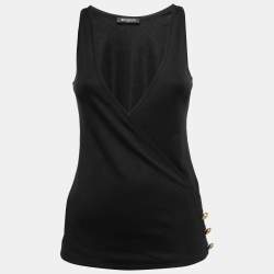 Pre Owned Balmain Black Jersey V-Neck Faux Wrap Top S