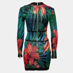 Balmain Multicolor Floral Jacquard Knit Long Sleeve Dress S