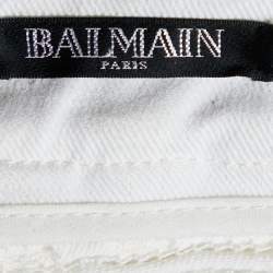Pre Owned Balmain White Denim Biker Jeans M