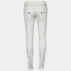 Pre Owned Balmain White Denim Biker Jeans M