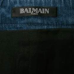 Pre Owned Balmain Blue Denim Side-Lace Detail Mini Skirt M