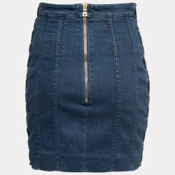 Pre Owned Balmain Blue Denim Side-Lace Detail Mini Skirt M