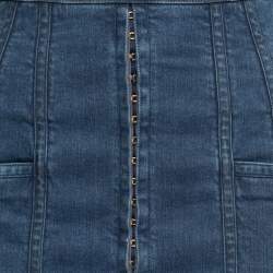 Pre Owned Balmain Blue Denim Side-Lace Detail Mini Skirt M