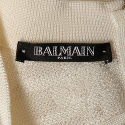 Balmain Cream Jacquard Stretch Knit Lace-Up Detail Bodycon Dress S