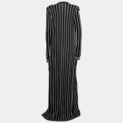 Balmain Black Striped Knit Long Open Cardigan M