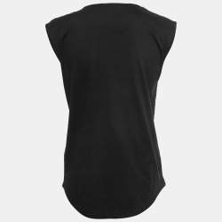 Pre Owned Balmain Black Cotton Logo Printed Sleeveless Top S