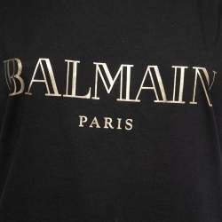 Pre Owned Balmain Black Cotton Logo Printed Sleeveless Top S