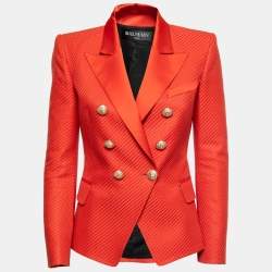 Balmain Red Jacquard Double-Breasted Blazer M