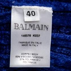 Balmain Blue Knit Button Embellished Turtleneck Sweater Dress M