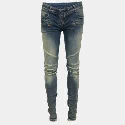 Balmain Blue Denim Moto Biker Jeans M