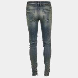Balmain Blue Denim Moto Biker Jeans M